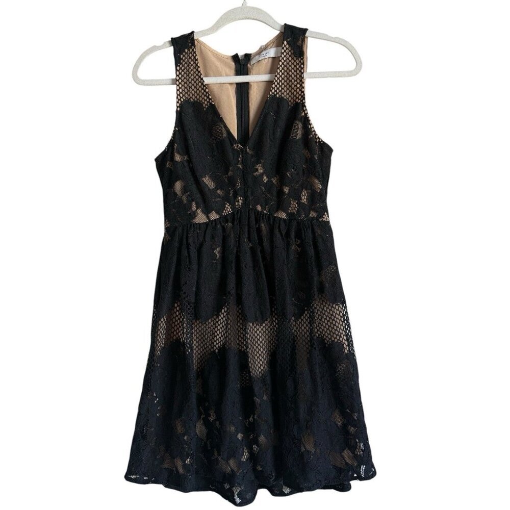 Ali & Jay Women’s Black Nude Mini Lace Babydoll Sleeveless Short Dress Size S